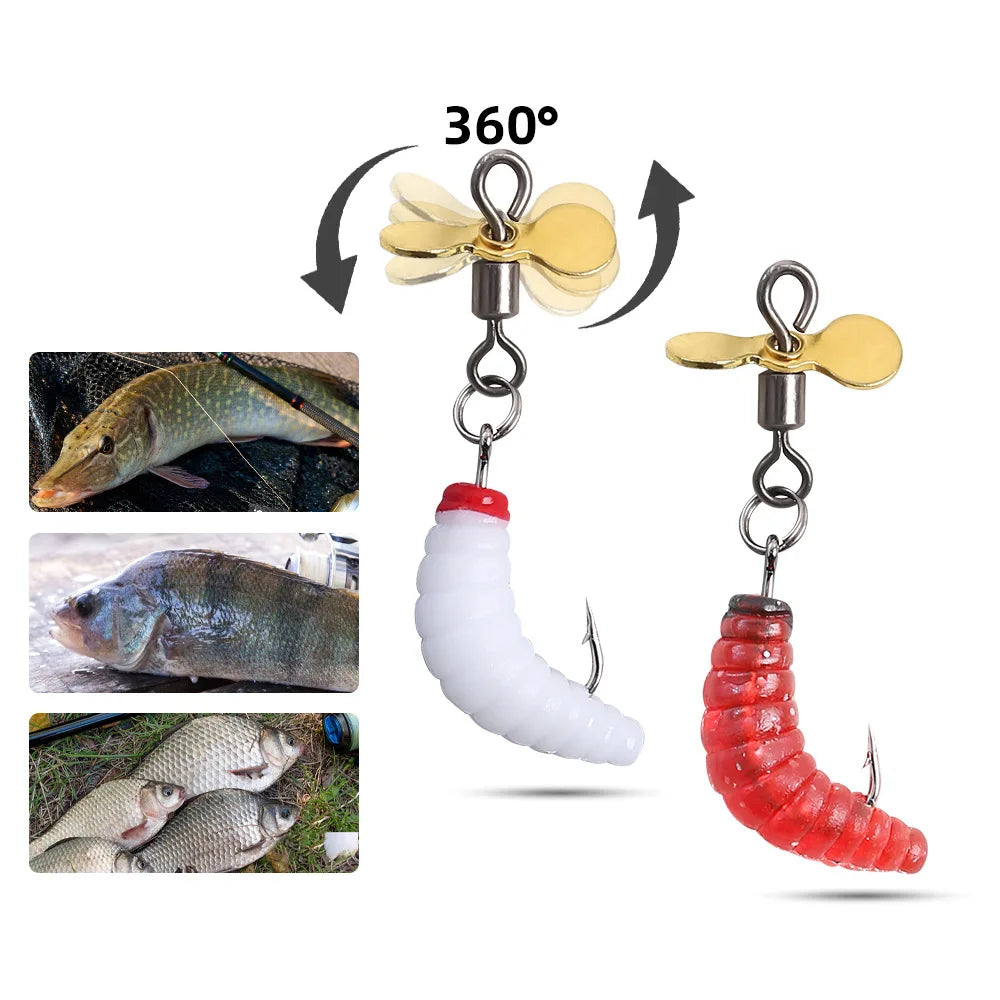10Pcs Propeller Spinner Worm Bait Soft Maggot Baits Silicone Artificial Bait for Trout Perch Bass