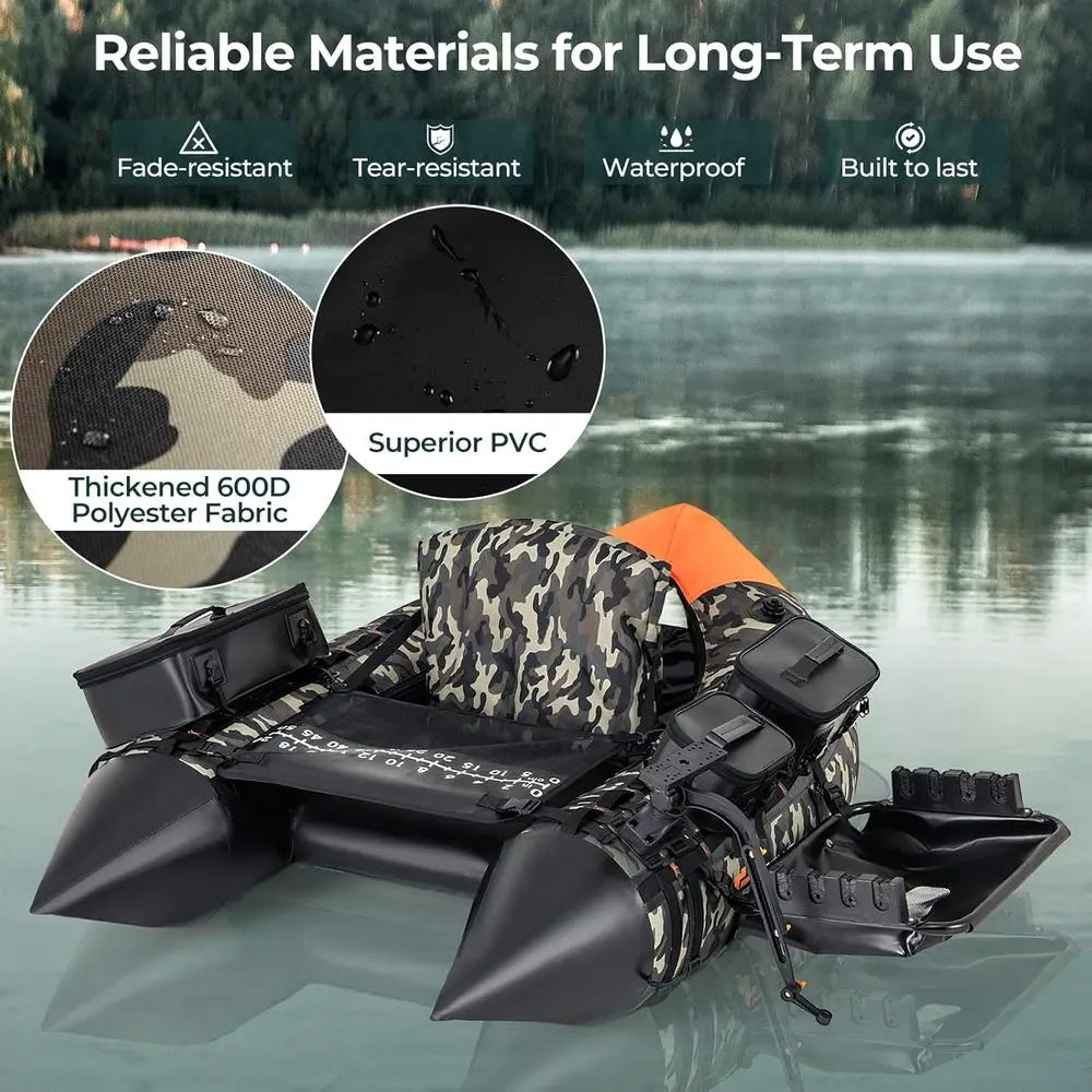 Inflatable Belly Boat with Fish Finder Holder, Rod Rack, Fish Ruler, Manual Pump & Detachable Storage Boxes, Portable Backpack F