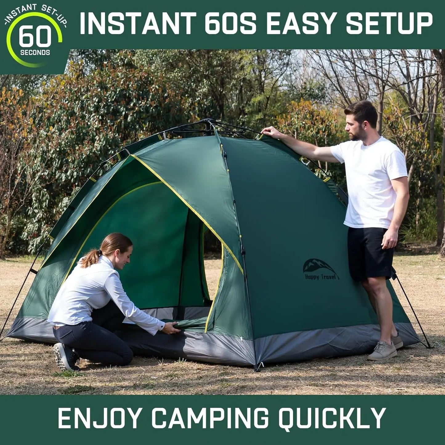 Instant Pop-Up Camping Tent for 1-4 People, Waterproof Windproof Easy Setup Portable Dome Tent