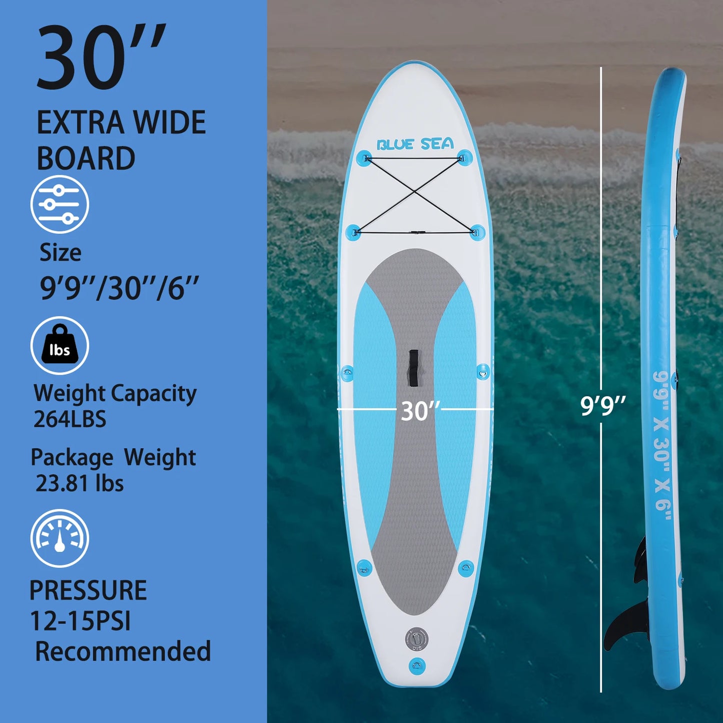 6-Inch Thick Inflatable Stand Up Paddle Board for Youth & Adults with Non-Slip Deck,Adjustable Paddle,Leash,Pump,Fins& Backpack