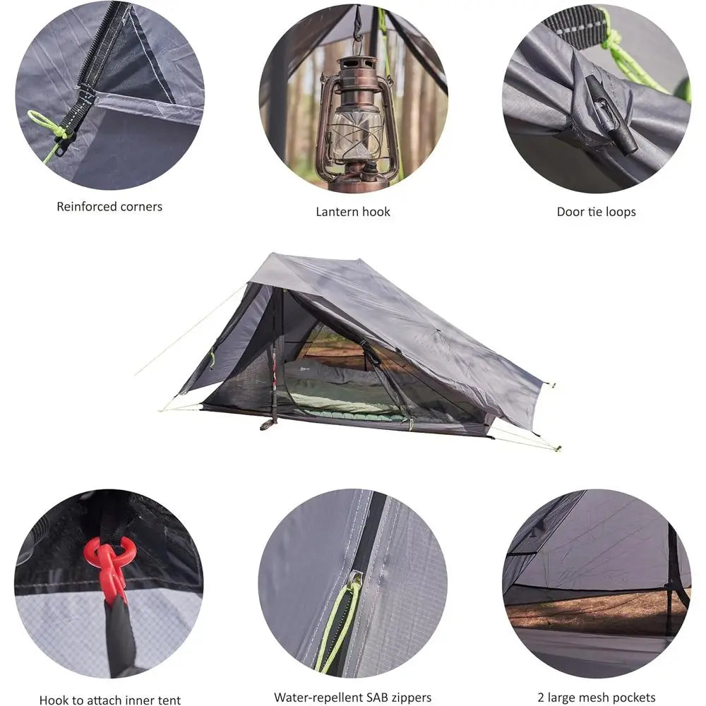 Ultralight 2-Person Backpacking Tent, Waterproof, Compact, 3-Season, Double Wall for Trekking, Camping, Hiking