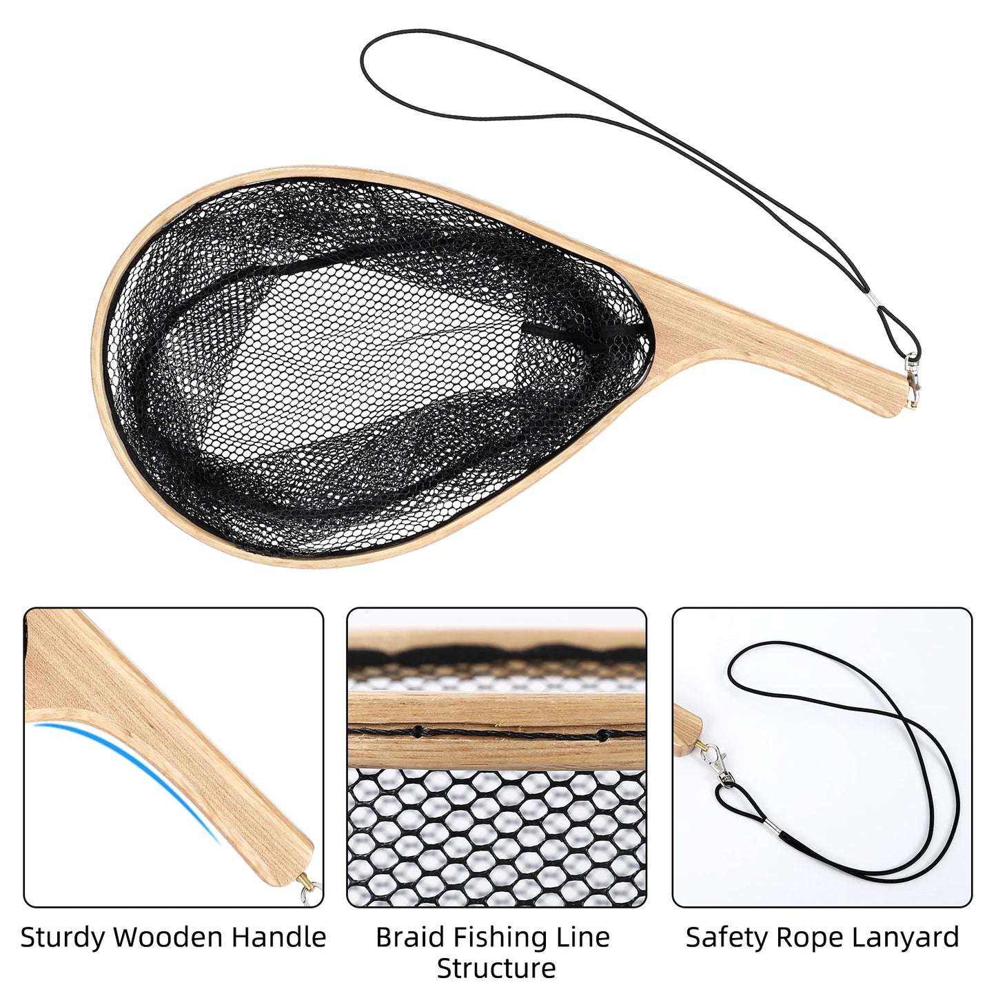Fly Fishing Landing Net Curved Handle Fishing Net with Black Deep Net Freshwater Fishing Landing Net Small Mesh Fishing Net