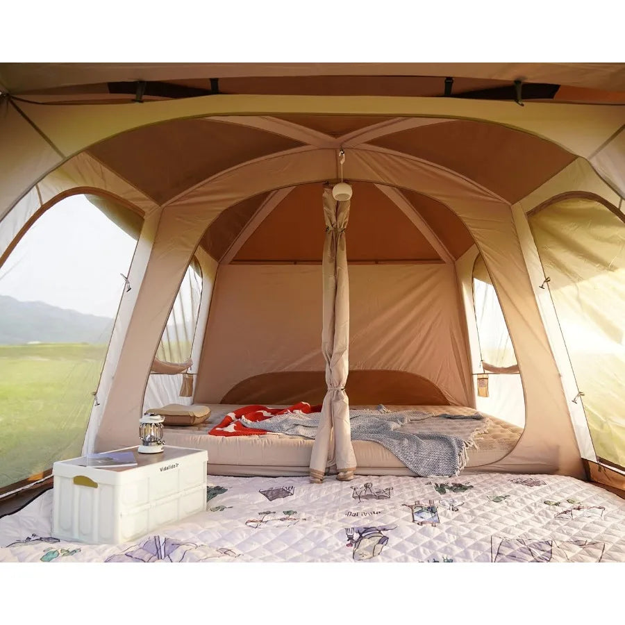 810 Person Camping Tent with 3 Door 2 Room Large Family Cabin Tents Double Layer Waterproof Portable Glamping Tent Big Tents fo