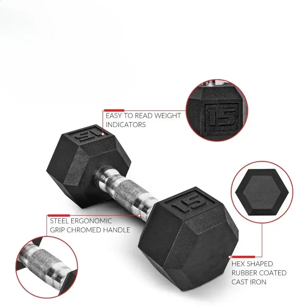 8lb Rubber Hex Dumbbell Set for Home Gym, Anti-Roll Design with Grip Handle for Weightlifting & Training