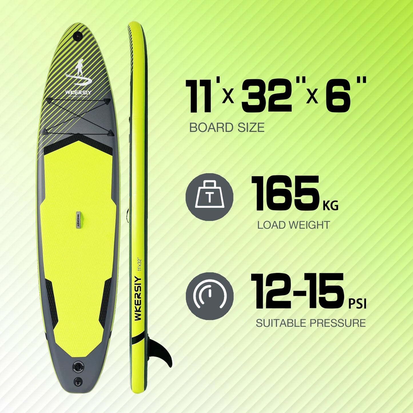 Wkersiy 11ft Inflatable Paddle Board with Camera Mount, Premium Kit-Lightweight SUP for Yoga Fishing All Levels, Multi-Color