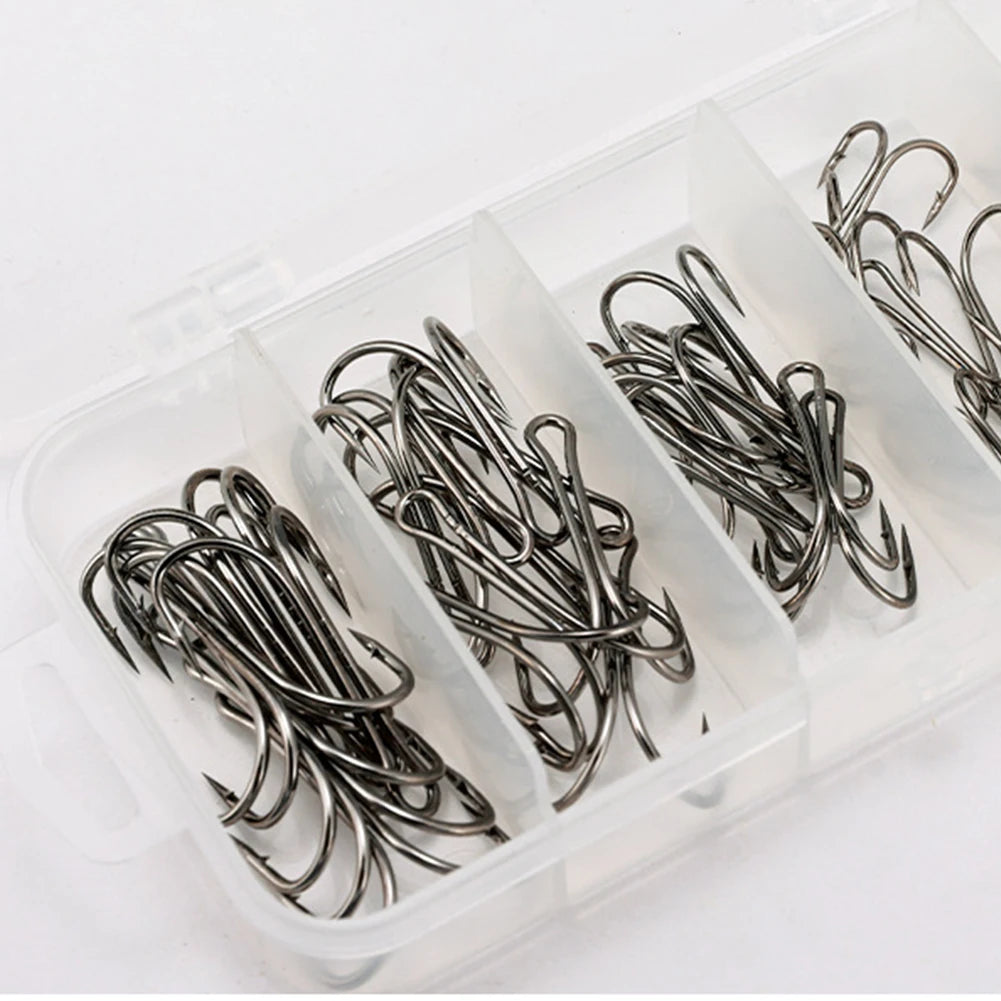 50pcs Long Shank Double Hook High Carbon Steel Crank Barbed Jig Hook Frog Bait Lure Hooks Fishing Accessories