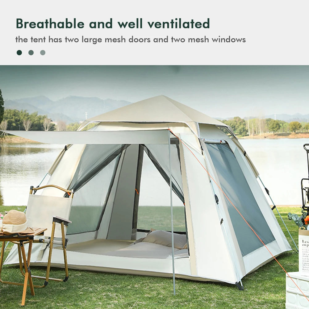 Easy Pop Up Camping Tents Automatic Quick Opening Two Doors Instant Tent Waterproof Large Size Family Tent for  Hiking