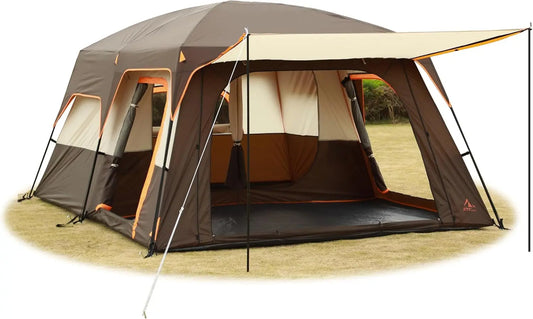 Large Family Cabin Tent with 2 Rooms, 3 Doors & Windows, Waterproof for Outdoor Camping and Picnics