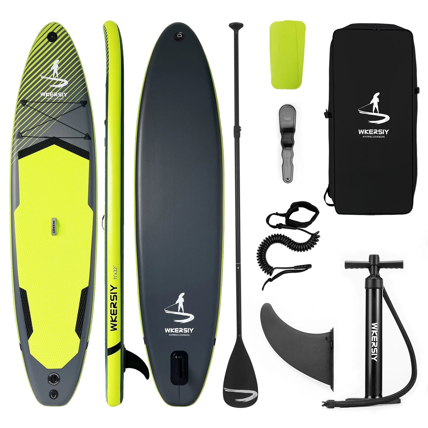 Wkersiy 11ft Inflatable Paddle Board with Camera Mount, Premium Kit-Lightweight SUP for Yoga Fishing All Levels, Multi-Color