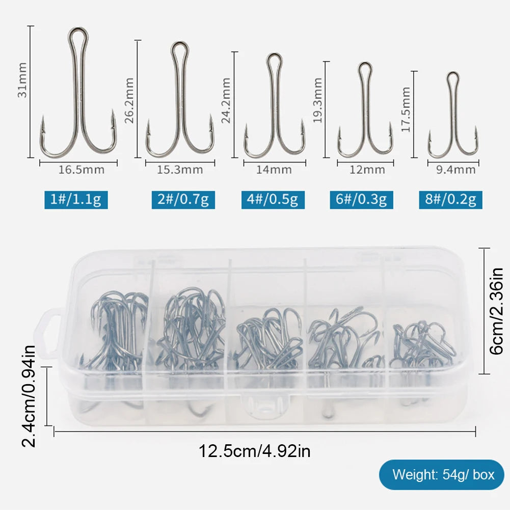 50pcs Long Shank Double Hook High Carbon Steel Crank Barbed Jig Hook Frog Bait Lure Hooks Fishing Accessories