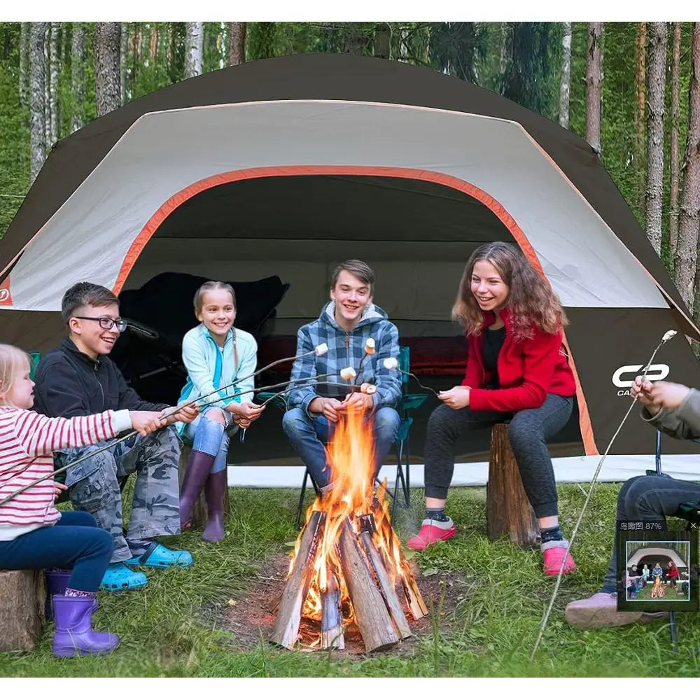 6-Person Waterproof & Windproof Double Layer Family Camping Tent with Easy Setup, Large Mesh Windows, and Wider Door