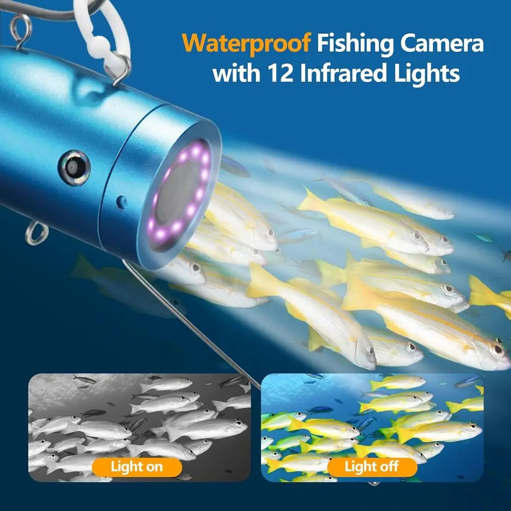 Underwater Fishing Camera,7''IPS Screen Fish Finder,1000TVL Ice Fishing Camera with 12pcs Infrared Lights,6H Battery,USB-C Charg