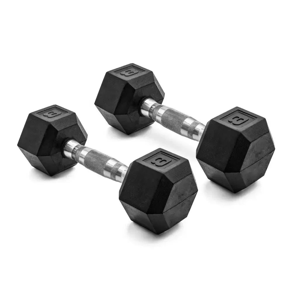 8lb Rubber Hex Dumbbell Set for Home Gym, Anti-Roll Design with Grip Handle for Weightlifting & Training