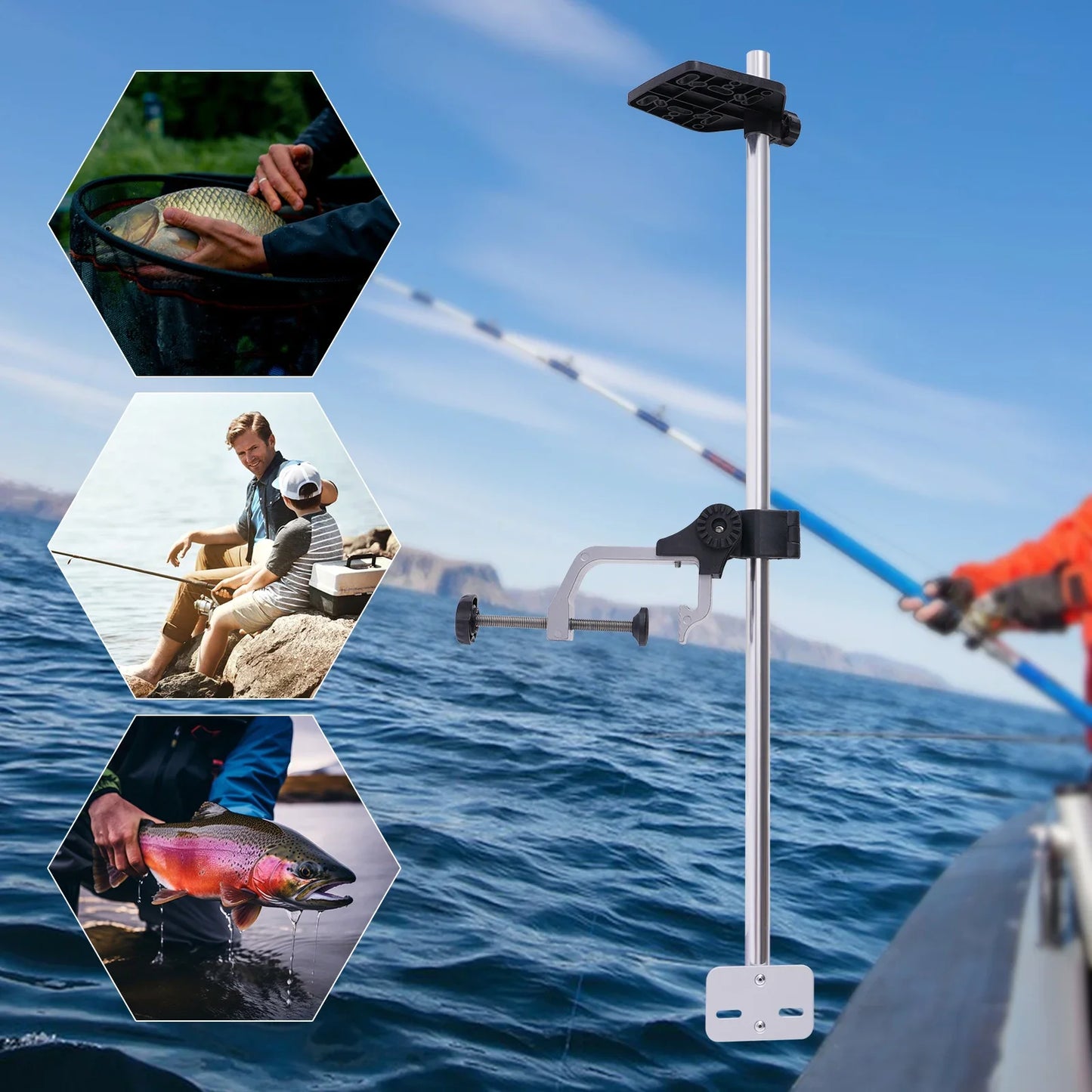 Universal Portable Fish Finder, Transducer Bracket +Fishfinder Mount, 360° Rotation Adjustable Transducer Mount Bracket for Boat