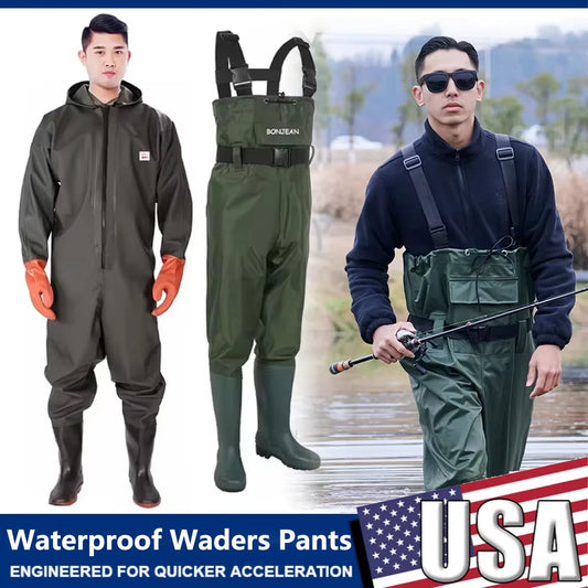 Adult Men Women Waterproof Waders Pants Hooded Long Sleeve Overalls Wader Trousers With Boots Gloves Fishing Hunting Gear Suit
