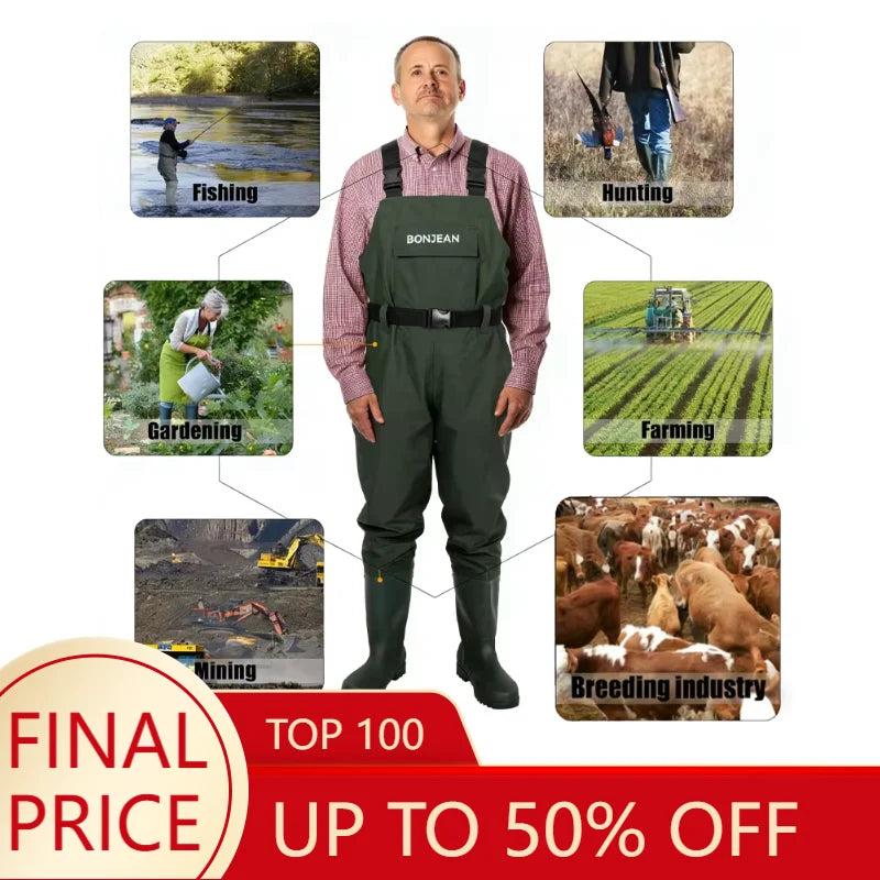 Waterproof Fishing Waders Pants With Boots Set for Man Women Fly Coarse Carp Fishing Gardening Farming Hunting Wader