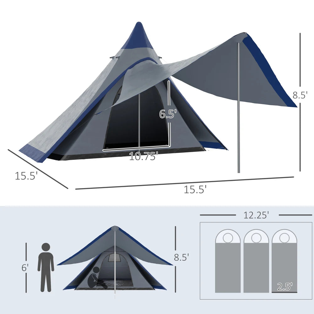Two-Person Quick Setup Waterproof Teepee Tent With Floor
