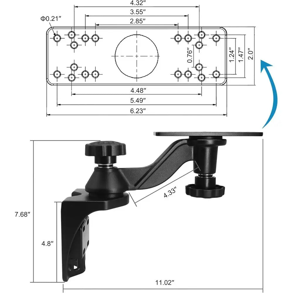 Aluminium Fish Finder/Chartplotter Mount, 360° Swivel Adjustable Marine Electronic Mount with Clamp Base, Holds 5" to 12" Screen