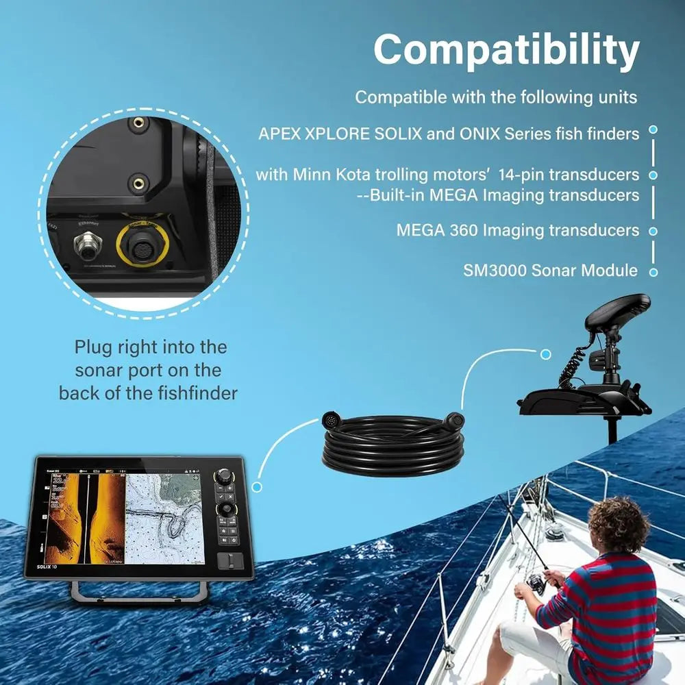 720106-2 EC M3 14W30 Transducer Extension Cable 14-pin Fit for Humminbird APEX XPLORE SOLIX and Onix Series Fish Finder Compatib