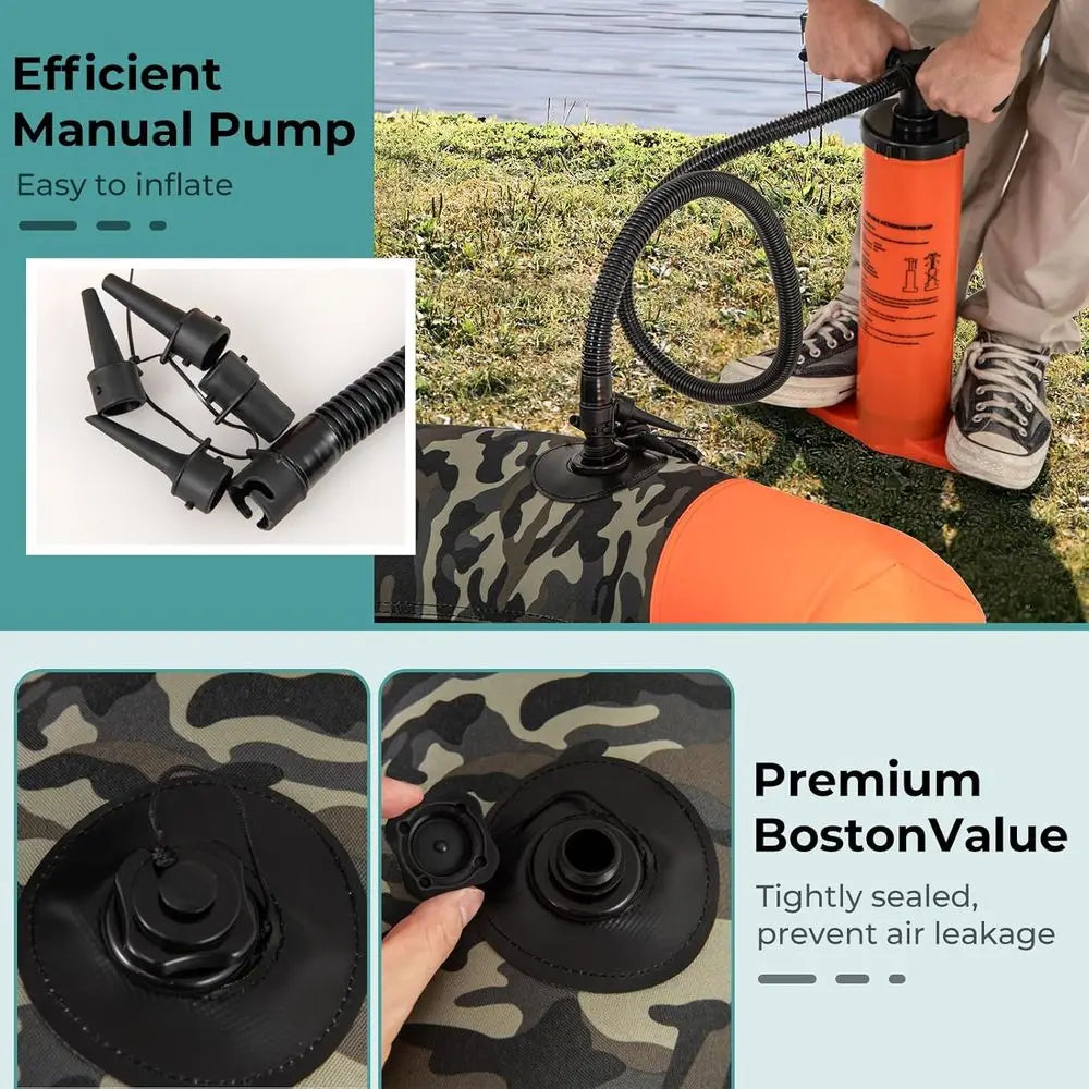 Inflatable Belly Boat with Fish Finder Holder, Rod Rack, Fish Ruler, Manual Pump & Detachable Storage Boxes, Portable Backpack F