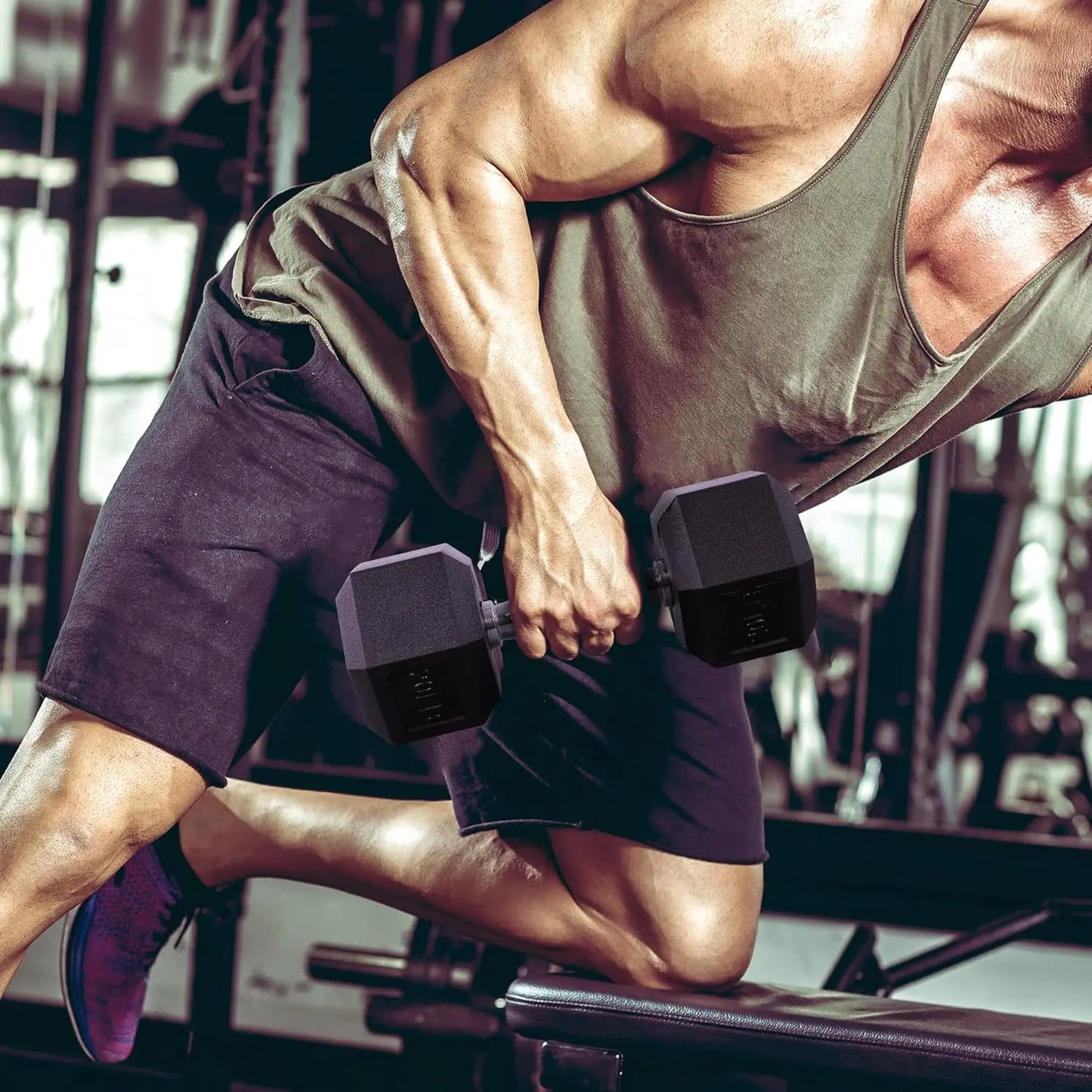 Hex Rubber Coated Dumbbells for Home Gym Exercises, 5-50 LB Pair Options
