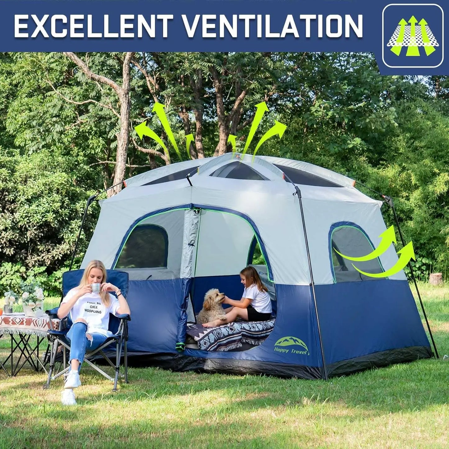 Waterproof Family Camping Tent With Easy Setup And Rainfly