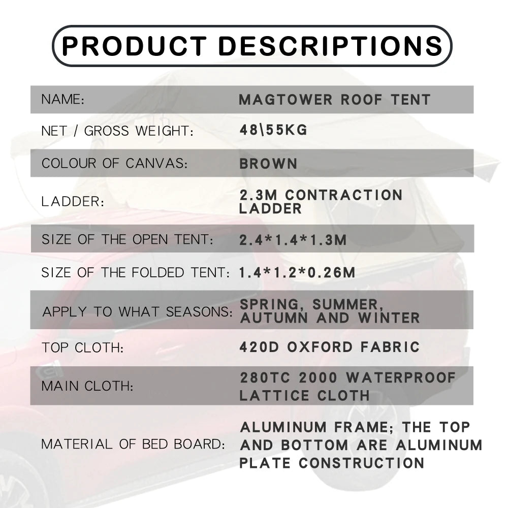 LIADUS Zinc Alloy Buckle Roof Tent Waterproof Built In Frame