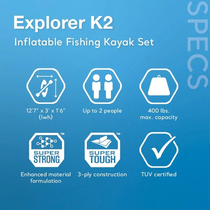 Intex 68309EP Excursion Pro K2 Inflatable Kayak Set:Includes Deluxe 86" Kayak Paddles & High-Output Pump,SuperTough PVC,2-Person