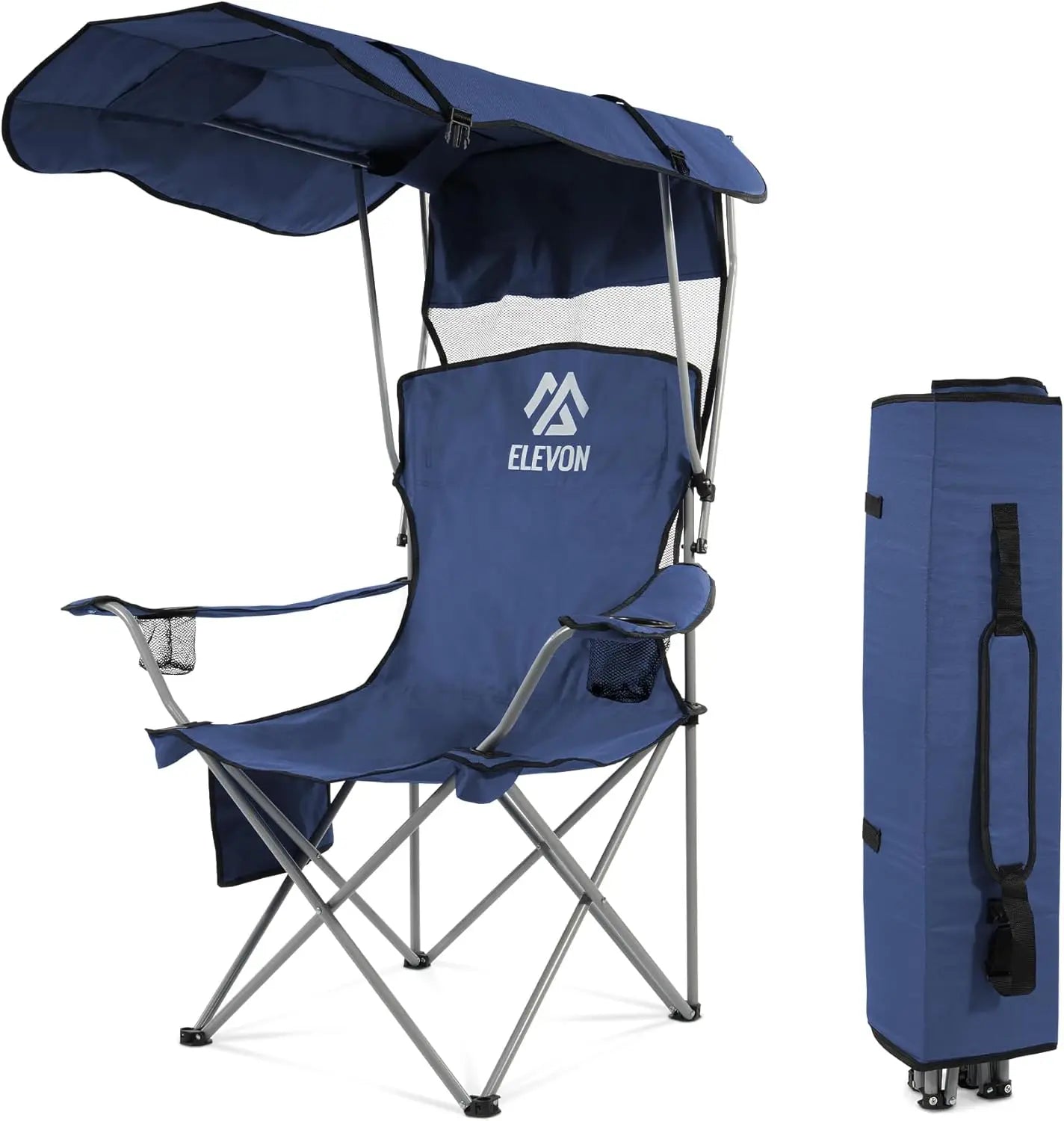 Oversized Folding Camping Chair with Canopy, Portable Outdoor Seat with Arms, Cup Holder and Carry Bag