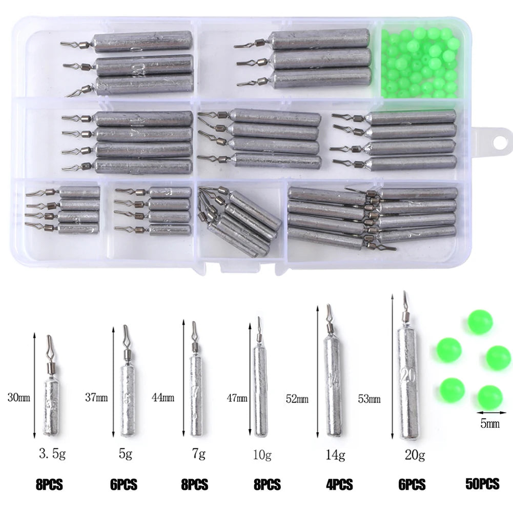 90pcs Practical Fishing Sinker Slim Drop Shot Weight Set with Storage Box Multiple Sizes Drop Shot Fishing Tools