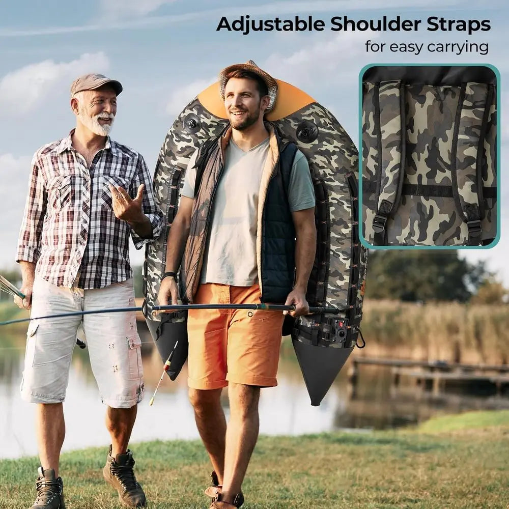 Inflatable Belly Boat with Fish Finder Holder, Rod Rack, Fish Ruler, Manual Pump & Detachable Storage Boxes, Portable Backpack F