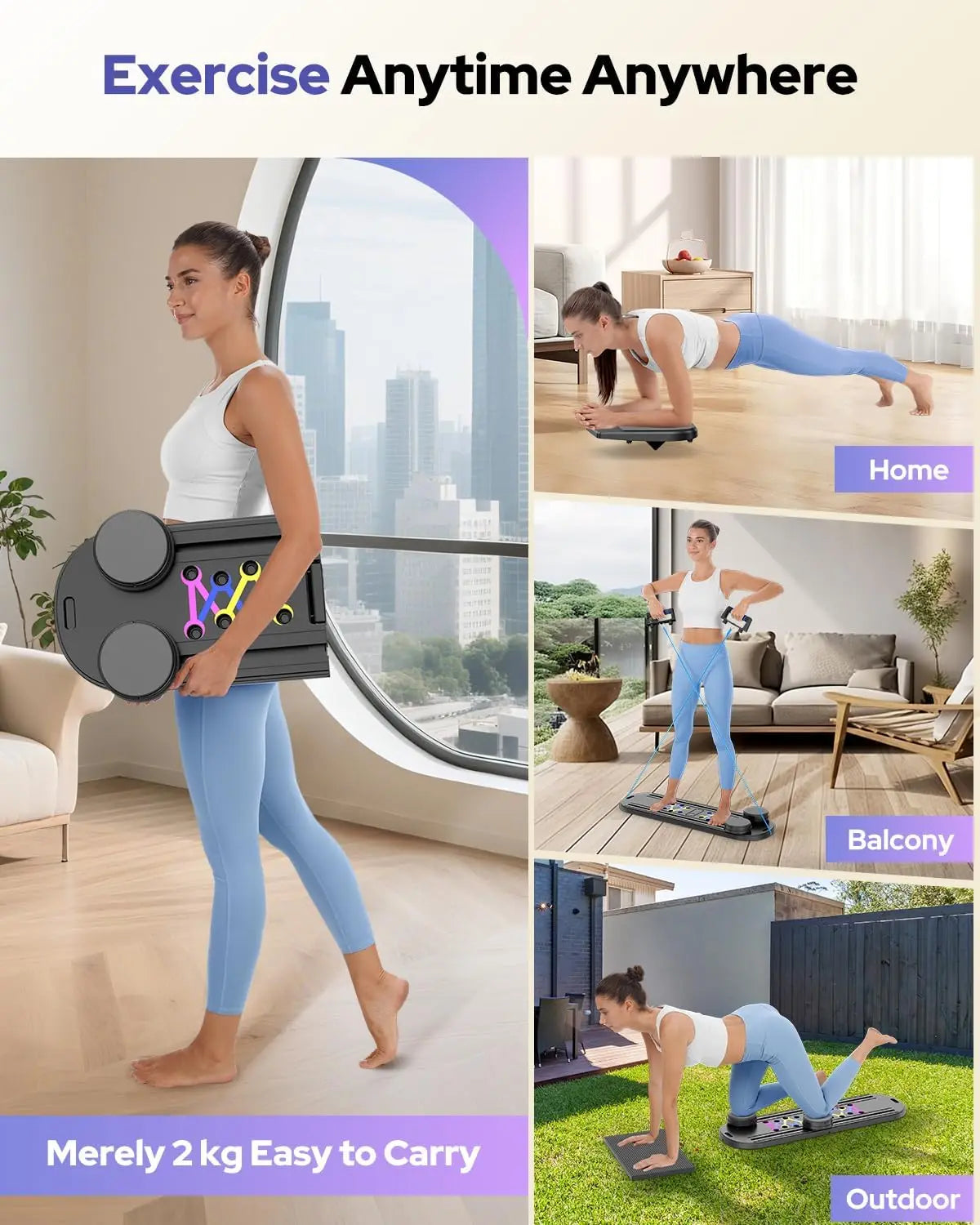 Pilates Board,Foldable Pilates Reformer Set 7 in 1 Multi-Purpose pilates equipment  Rayspace Portable Ab Core Trainer
