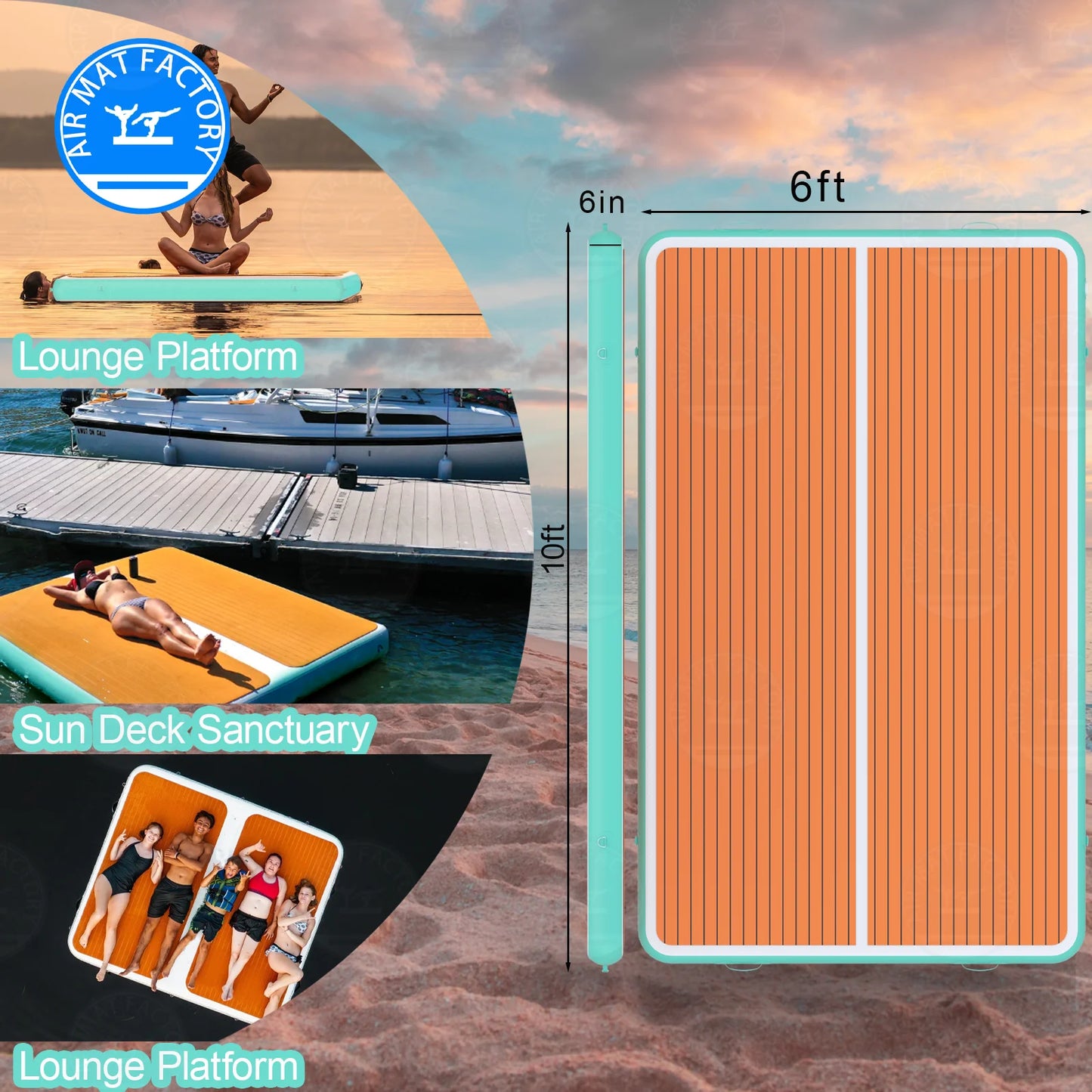 Stock!!Water Sports Inflatable Floating Raft Non Slip Inflatable Dock Platform  Foldable Yoga Mat for pool, beaches, ocean lake