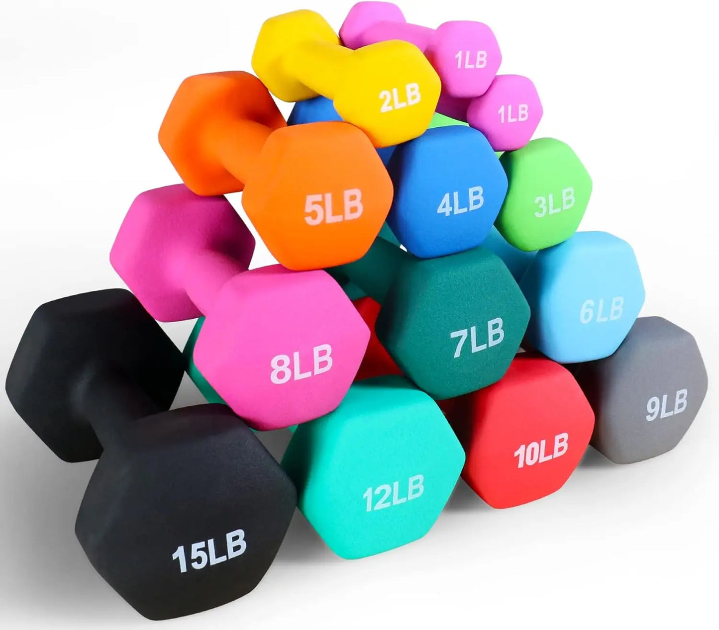 Anti-Slip Hex Dumbbell Set with Stand, Colorful Weights for Home Fitness