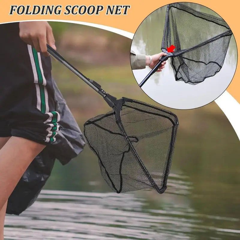 New Floating Fishing Net Aluminium Alloy Foldable Telescoping Landing Net Retractable Handle Nylon Mesh Sea Fishing Accessories