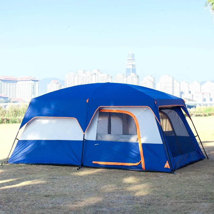 Extra Large Tent for 6101214 People with 2 Rooms 3 Doors and 3 Windows Mesh Panels Straight Wall Design Waterproof Double Layer