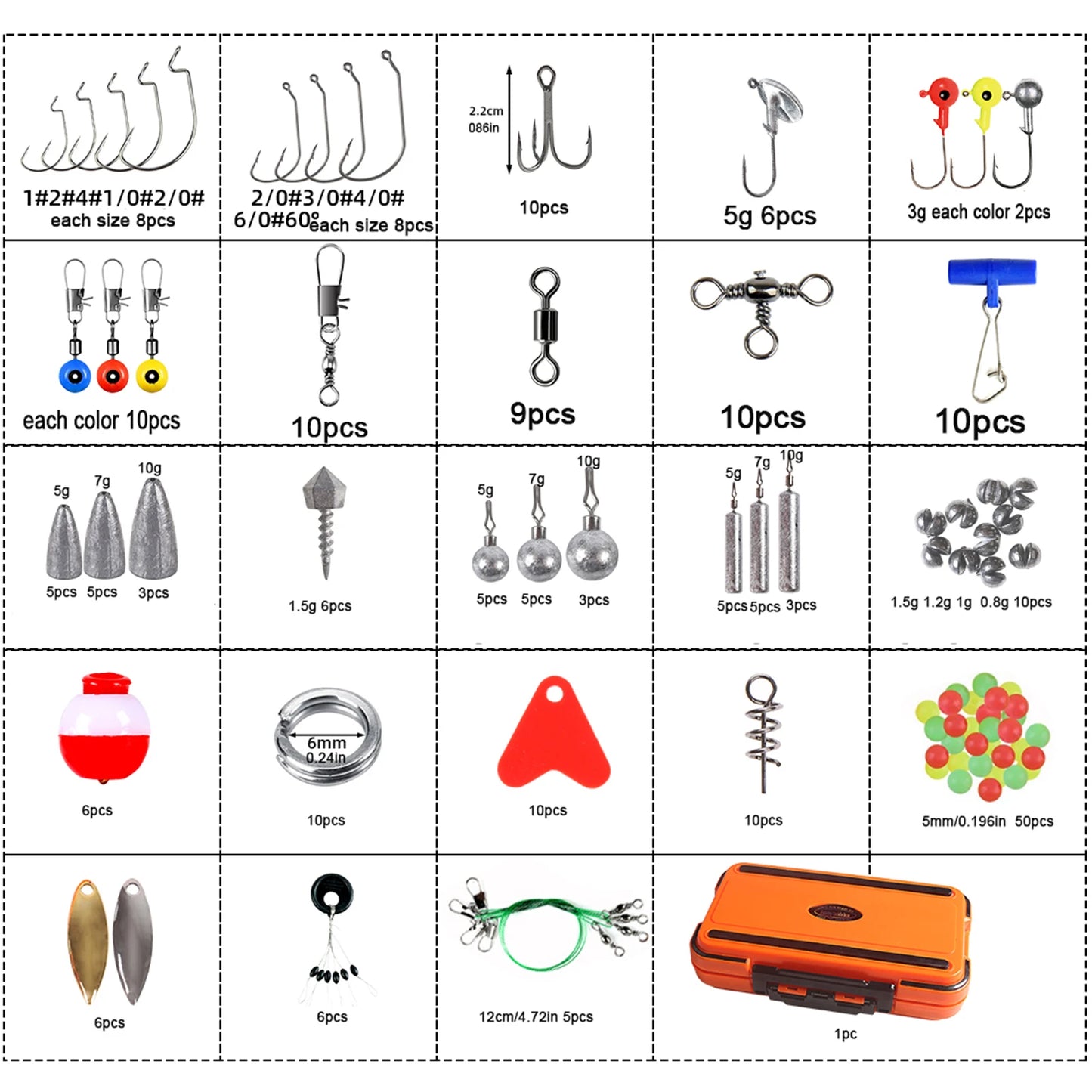 Fishing Parts Fishing Accessories Kit Including Tackle Box Fishing Hooks Weights Jig Heads Barrel Swivels Fishing Tool