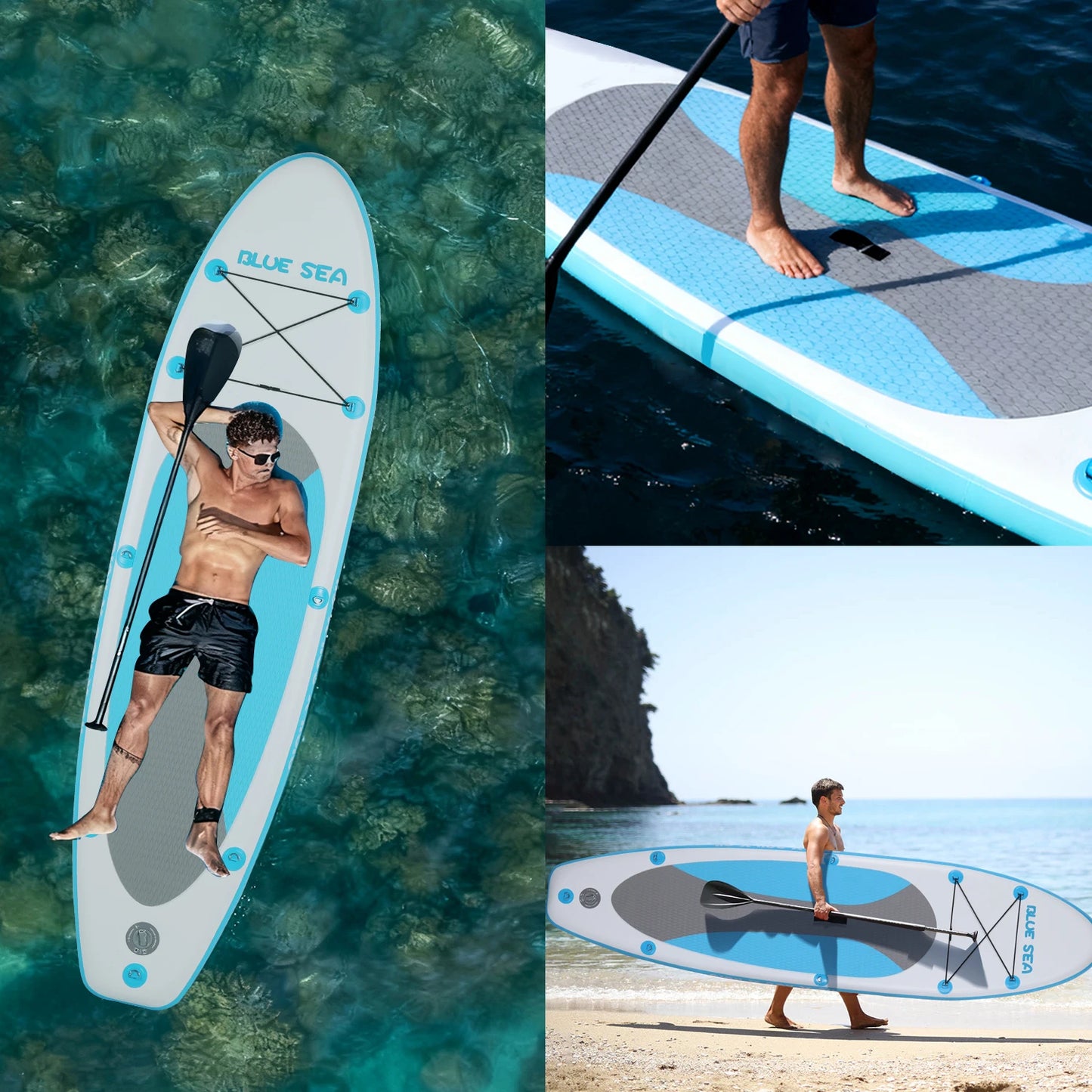 6-Inch Thick Inflatable Stand Up Paddle Board for Youth & Adults with Non-Slip Deck,Adjustable Paddle,Leash,Pump,Fins& Backpack