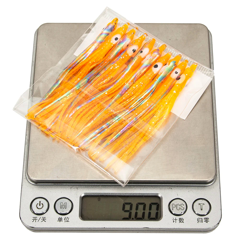 10Pcs Luminous Octopus Skirts Plastic Octopus Trolling Tuna Baits Set Saltwater Fishing Bait for Bass Salmon Trout Tuna Marlin