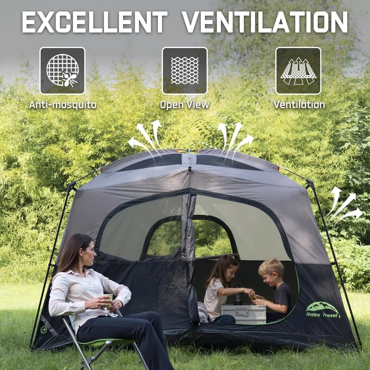 6-Person Waterproof Camping Tent, Easy Setup with Rainfly and Mesh Windows for Family Outdoor Adventures