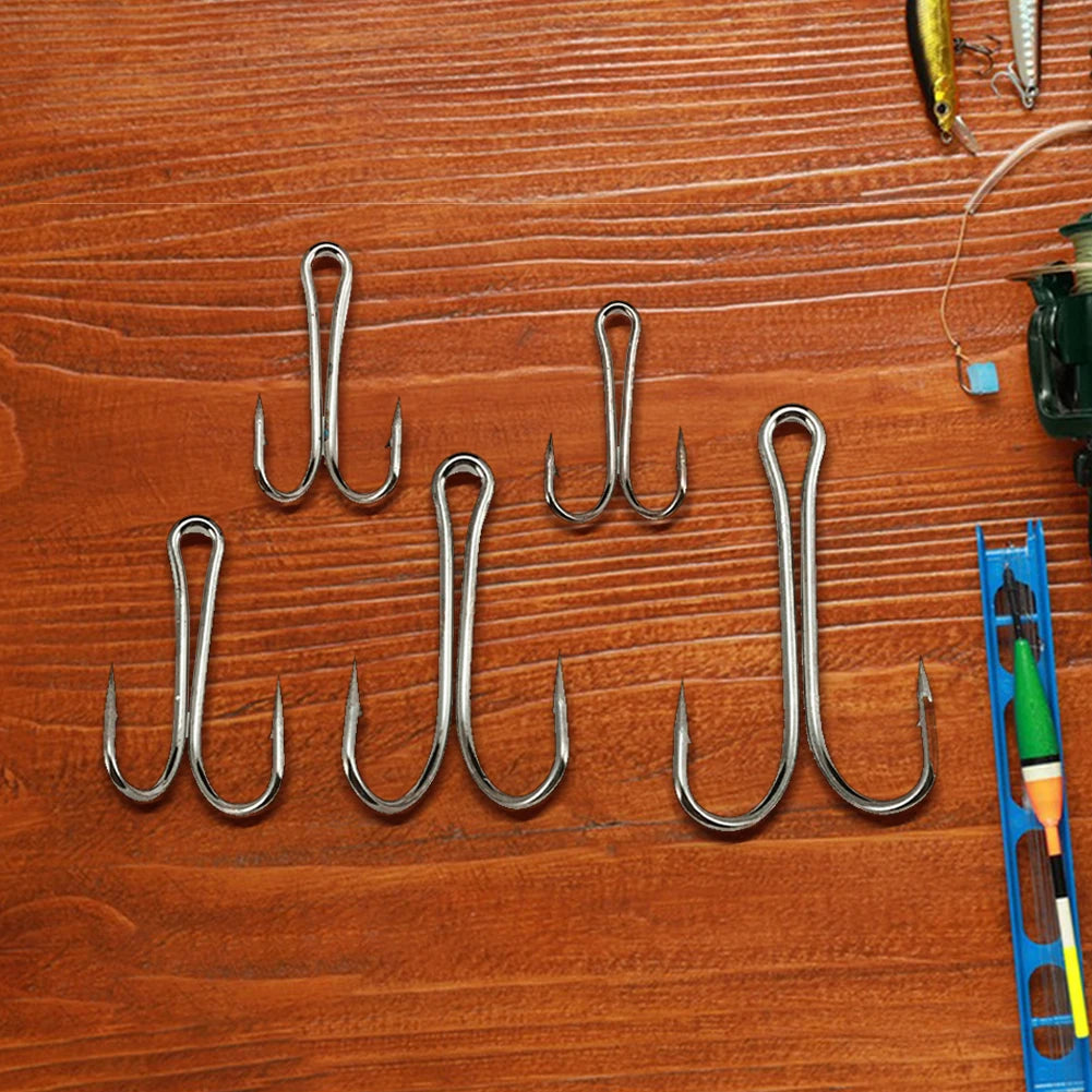 50pcs Long Shank Double Hook High Carbon Steel Crank Barbed Jig Hook Frog Bait Lure Hooks Fishing Accessories