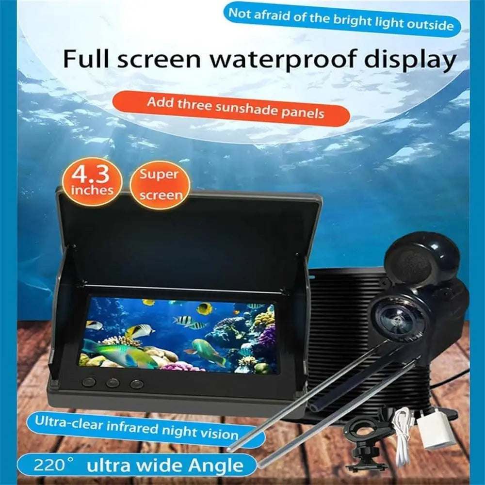 Underwater Fishing Camera, Ice Fishing Camera with Night Vision Light, Fish Finder with 4.3inch IPS Display, 220° Wide Angle, fo