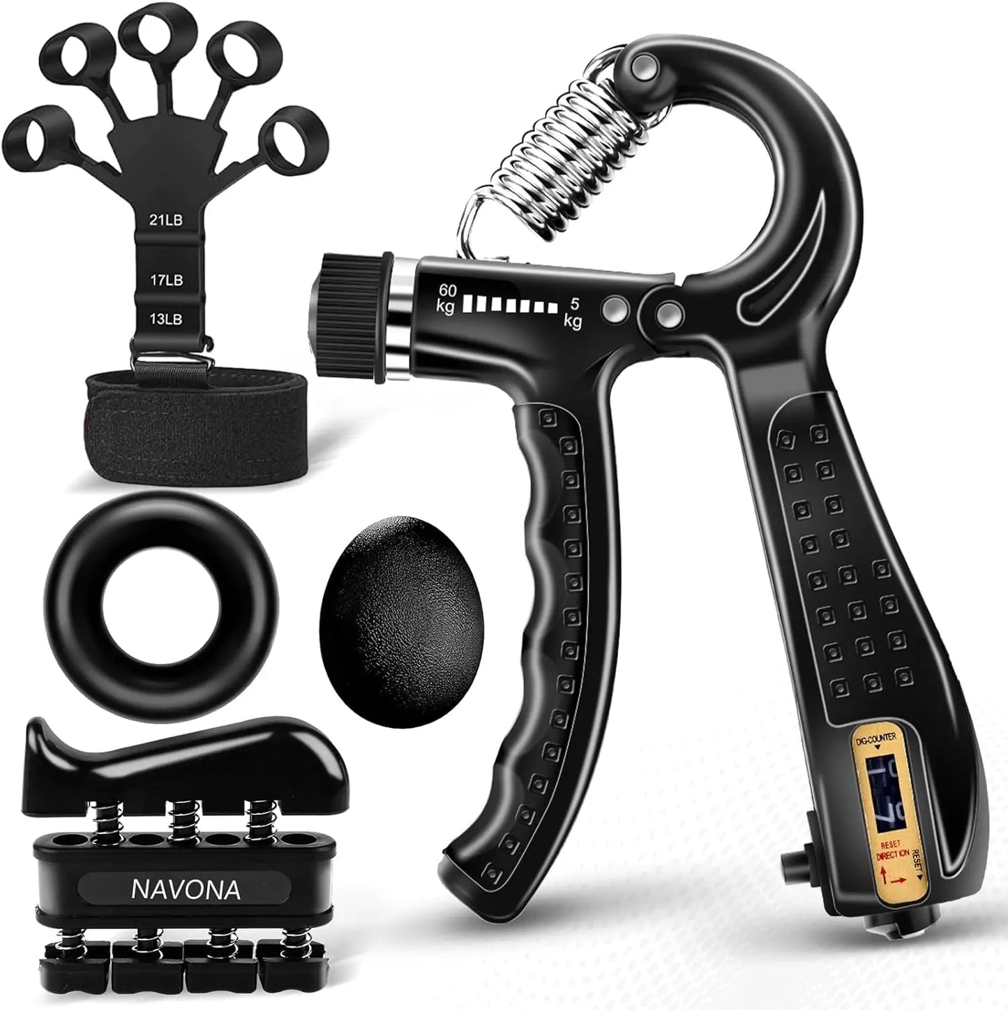 5-Piece Hand Grip Strengthener Kit for Forearm and Finger Exercise, Stress Relief, Muscle Building