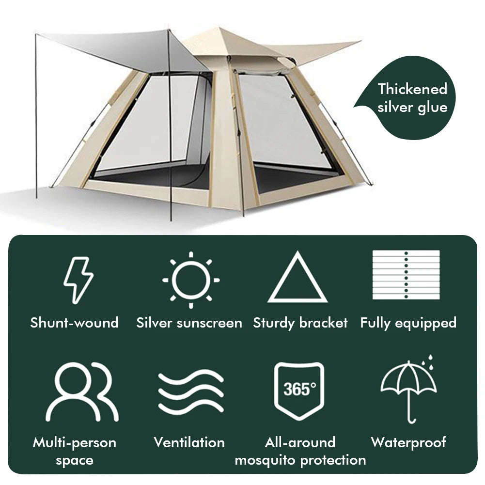 Easy Pop Up Camping Tents Automatic Quick Opening Two Doors Instant Tent Waterproof Large Size Family Tent for  Hiking
