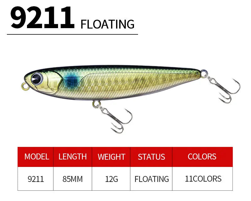 ‌Lure Pencil Hard Bait 85mm/12g Topwater Surface Fishing Lure for Bass Pike and Predatory Fish‌‌ Pencil Fishing Lures