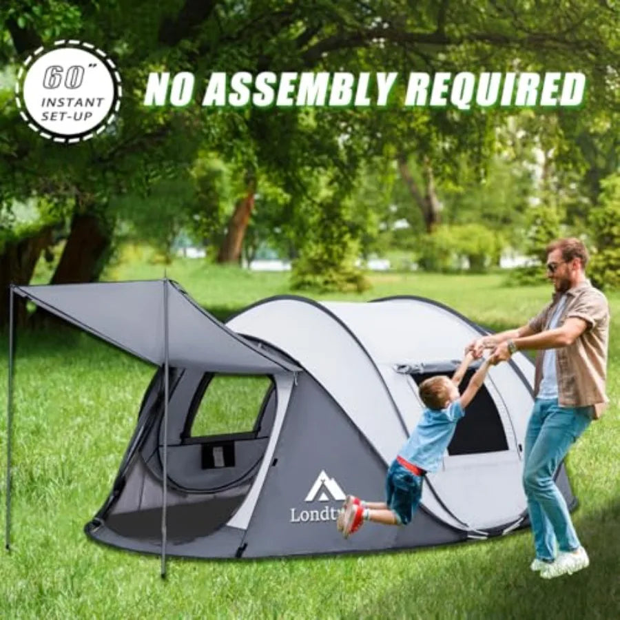 4 Person Easy Pop Up Tent Waterproof Automatic Setup with 2 Doors Instant Family Tents for Camping Hiking and Traveling in Outd