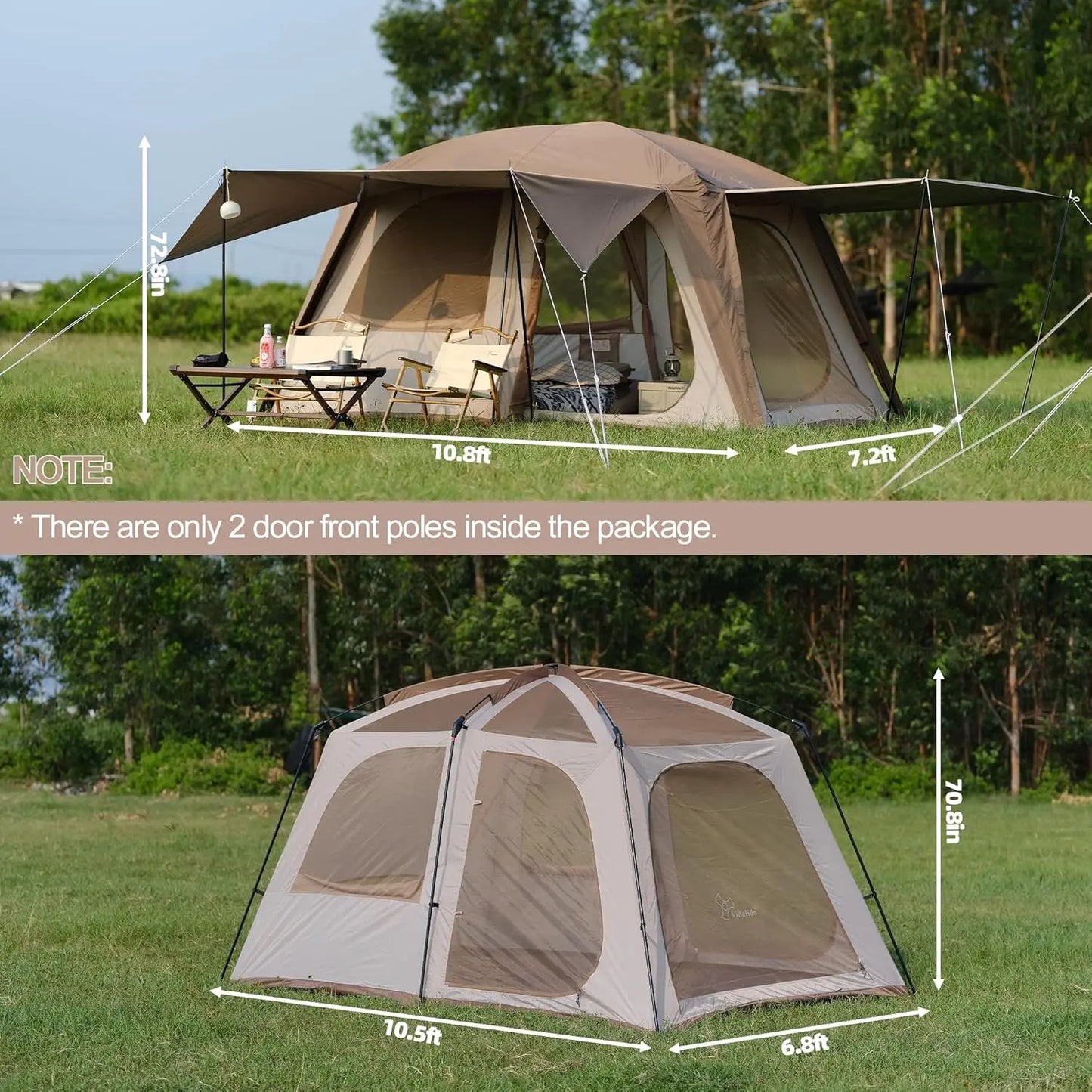 4-6 Person Camping Tent with 3 Doors, 2 Rooms, Waterproof and Portable for Outdoor Family Adventures