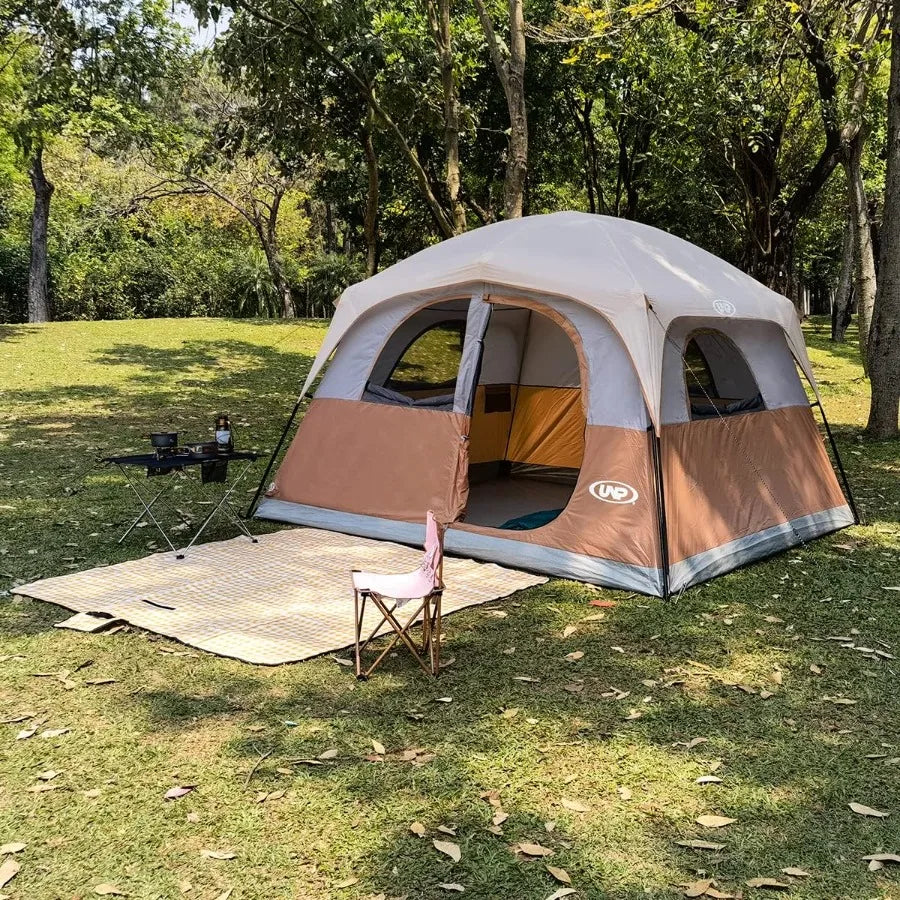 6 Person Waterproof Windproof Easy Setup Double Layer Family Camping Tent with 1 Mesh Door and 5 Large Mesh Windows Ideal for O