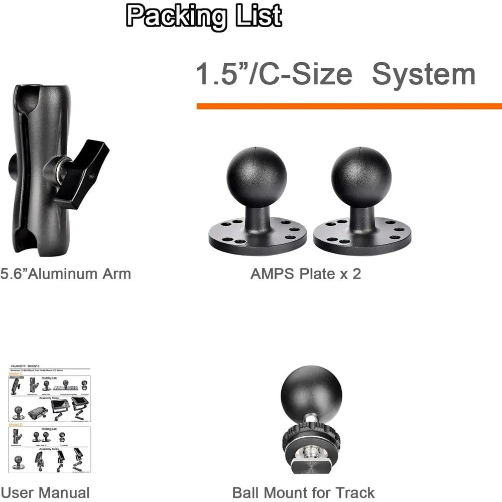 Aluminum 1.5" Ball Mount for Garmin Striker 4 Fish Finder, Tablet GPS iPad Marine Truck Use,Compatible with RAM C Size, 2 AMPS R