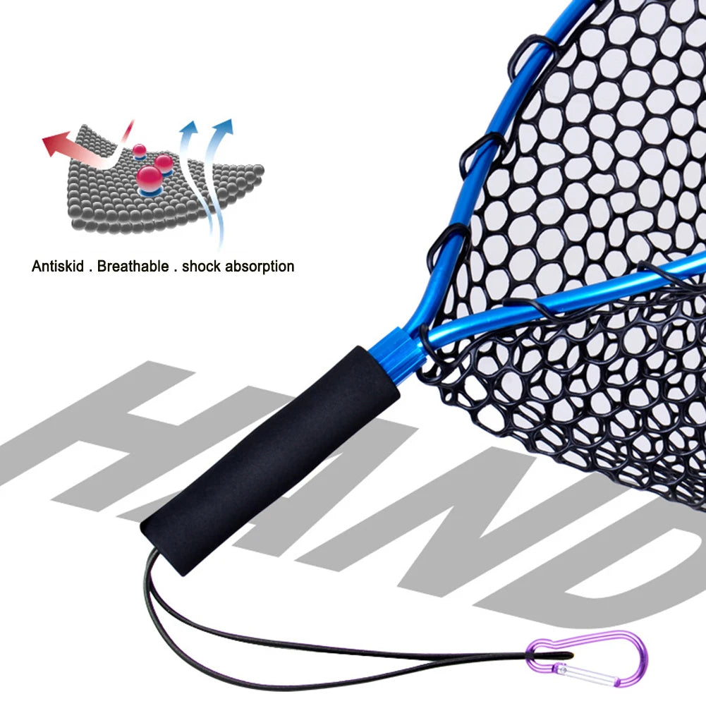 Aluminum Alloy Fishing Net  Fly Fishing Net Soft Rubber Mesh Catch and Release Net with Carabiner Fishing Gifts for Men